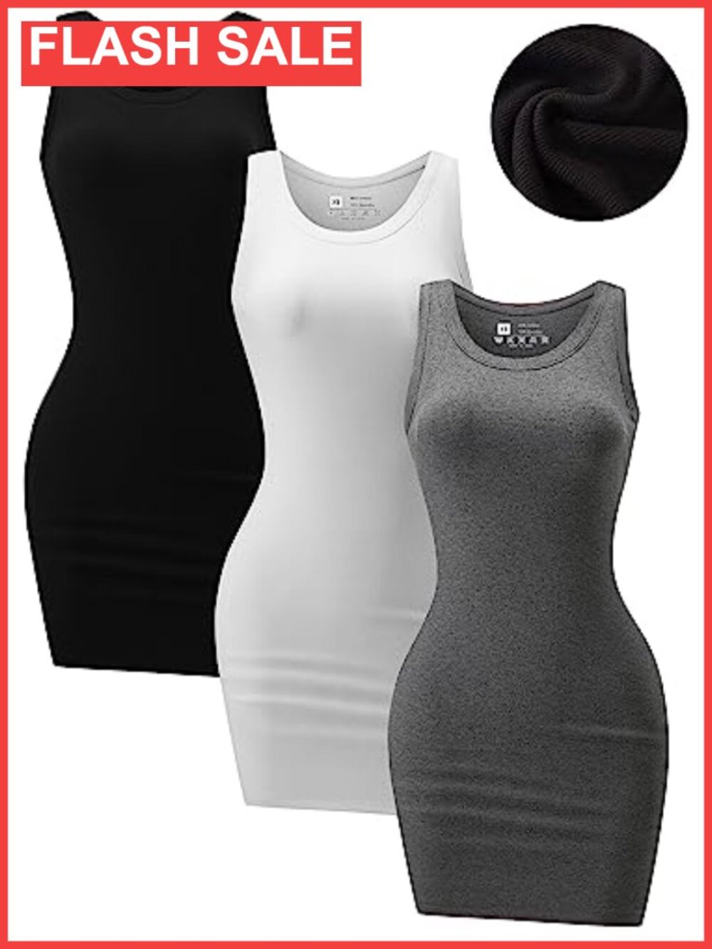 3 Pack Summer Dresses for Women Bodycon Sleeveless Ribbed Tank Sundress